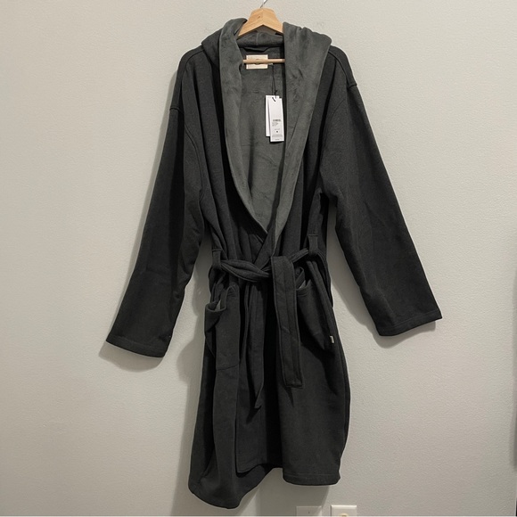 UGG Brunswick Robe Charcoal Gray Plush Hooded Lined Mens Large L XL - Picture 13 of 13